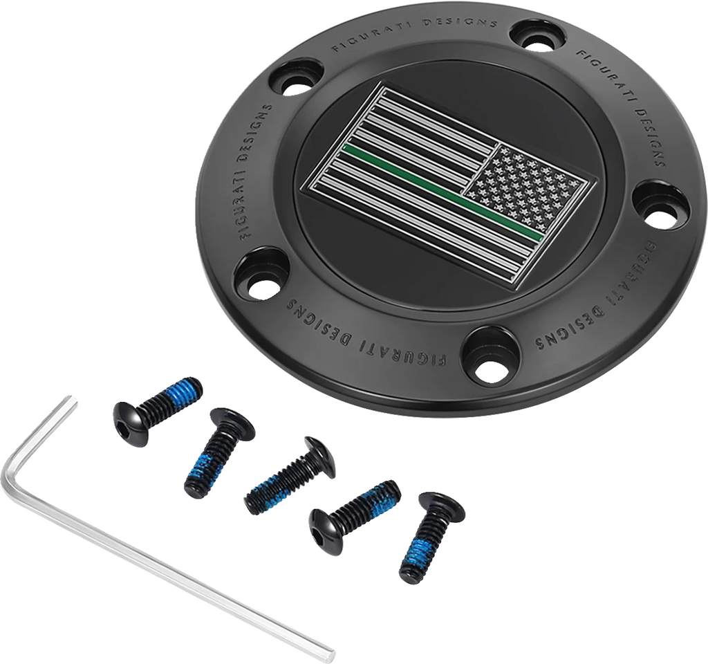 Figurati Designs Timing Cover - 5 Hole - Green Line American Flag - Black - Main Product View
