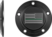 Load image into Gallery viewer, Figurati Designs Timing Cover - 5 Hole - Green Line American Flag - Black - Side View