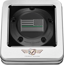 Load image into Gallery viewer, Figurati Designs Timing Cover - 5 Hole - Green Line American Flag - Black - Back View