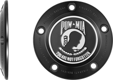 Load image into Gallery viewer, Figurati Designs Timing Cover - 5 Hole - POW MIA - Black - Side View