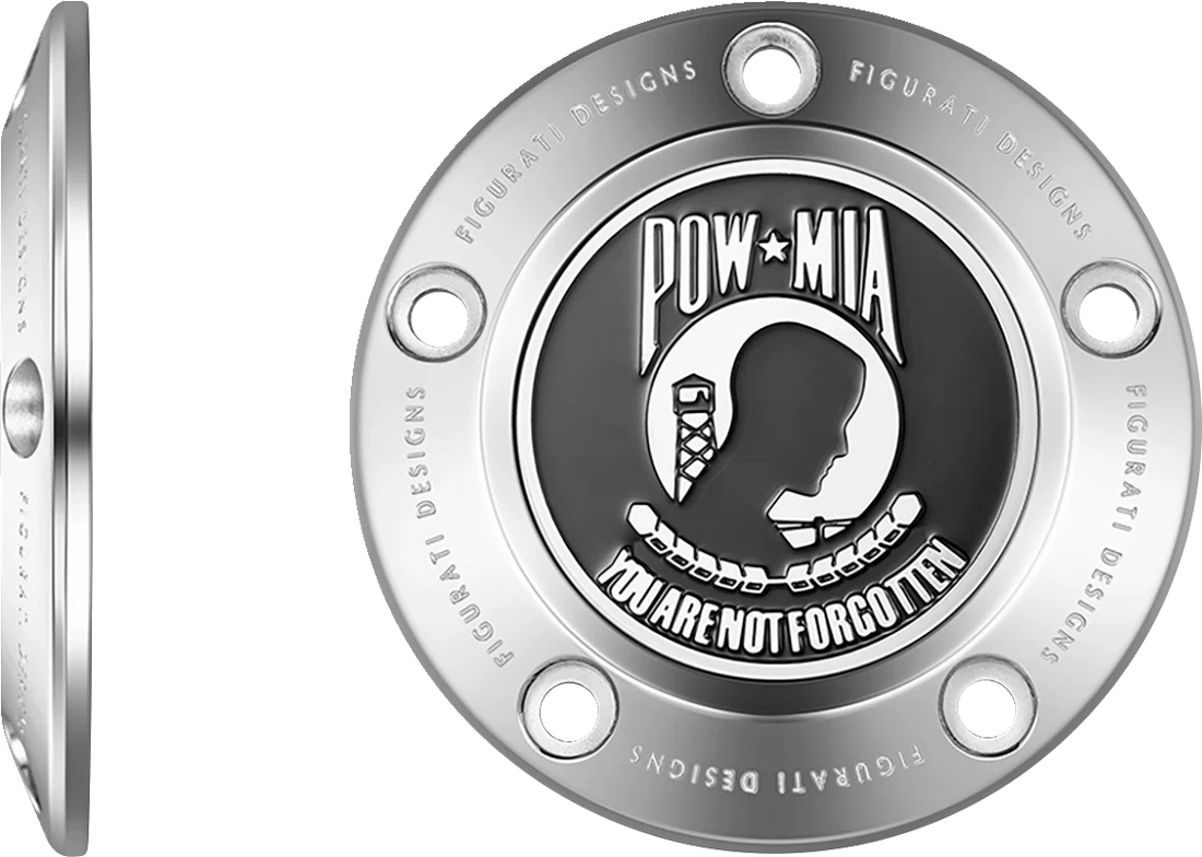 Figurati Designs Timing Cover - 5 Hole - POW MIA - Stainless Steel - Side View