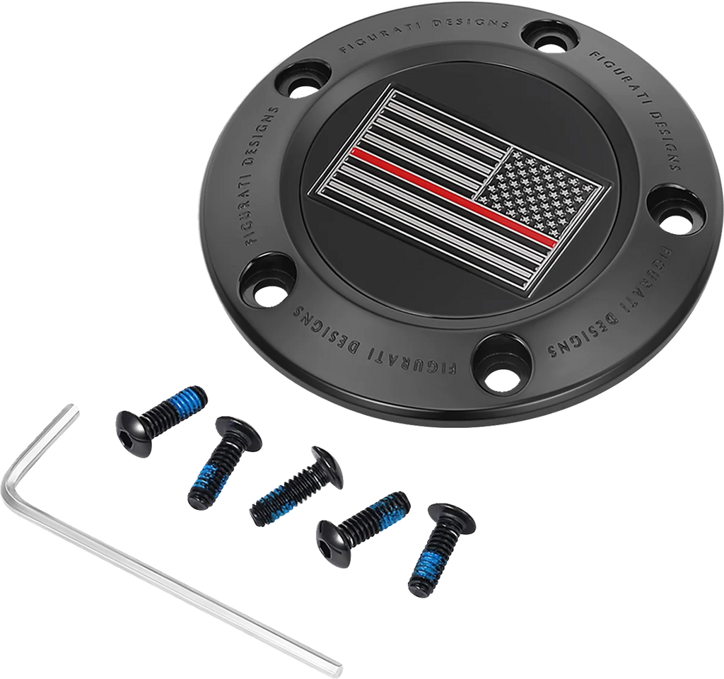 Figurati Designs Timing Cover - 5 Hole - Red Line American Flag - Black - Main Product View