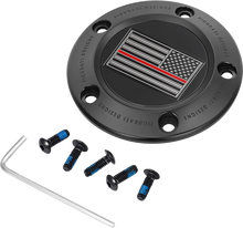 Load image into Gallery viewer, Figurati Designs Timing Cover - 5 Hole - Red Line American Flag - Black - Main Product View