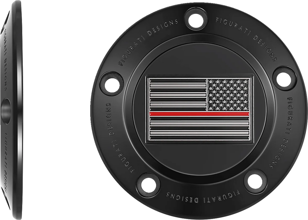 Figurati Designs Timing Cover - 5 Hole - Red Line American Flag - Black - Side View