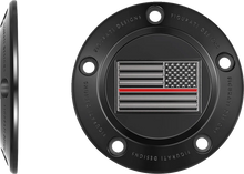 Load image into Gallery viewer, Figurati Designs Timing Cover - 5 Hole - Red Line American Flag - Black - Side View