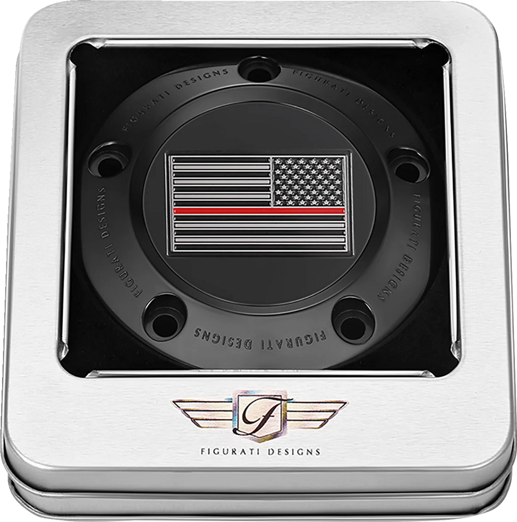 Figurati Designs Timing Cover - 5 Hole - Red Line American Flag - Black - Back View