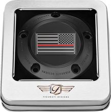 Load image into Gallery viewer, Figurati Designs Timing Cover - 5 Hole - Red Line American Flag - Black - Back View