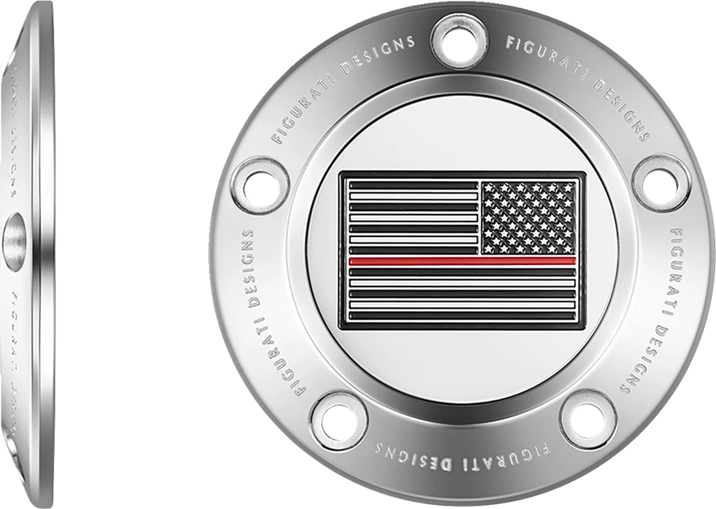 Figurati Designs Timing Cover - 5 Hole - Red Line American Flag - Stainless Steel - Side View