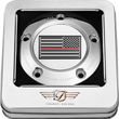 Load image into Gallery viewer, Figurati Designs Timing Cover - 5 Hole - Red Line American Flag - Stainless Steel - Back View