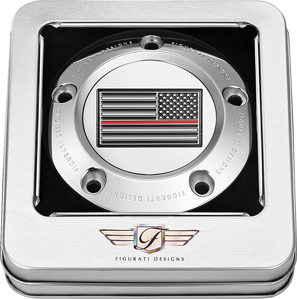 Figurati Designs Timing Cover - 5 Hole - Red Line American Flag - Stainless Steel - Back View