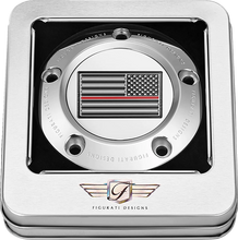 Load image into Gallery viewer, Figurati Designs Timing Cover - 5 Hole - Red Line American Flag - Stainless Steel - Back View
