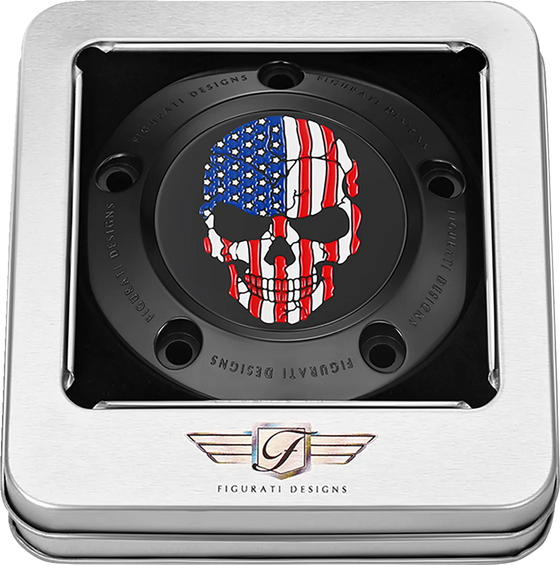 Figurati Designs Timing Cover - 5 Hole - Skull - Black - Back View