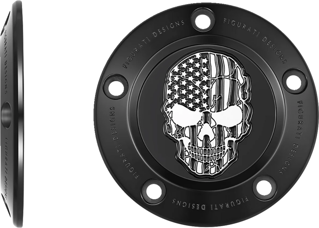 Figurati Designs Timing Cover - 5 Hole - Skull - Contrast Cut - Black - Side View