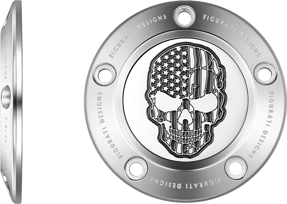 Figurati Designs Timing Cover - 5 Hole - Skull - Contrast Cut - Stainless Steel - Side View