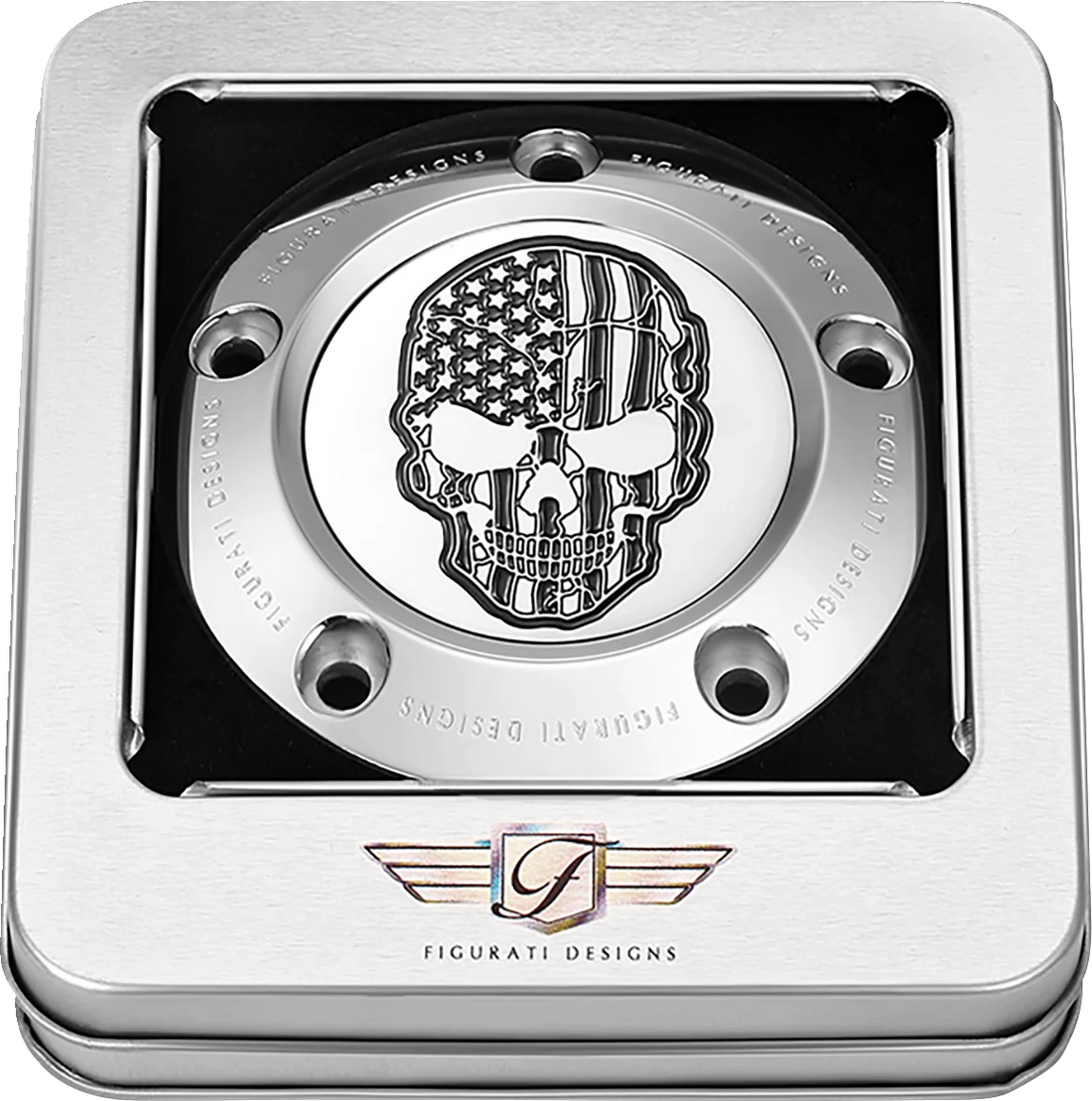 Figurati Designs Timing Cover - 5 Hole - Skull - Contrast Cut - Stainless Steel - Back View