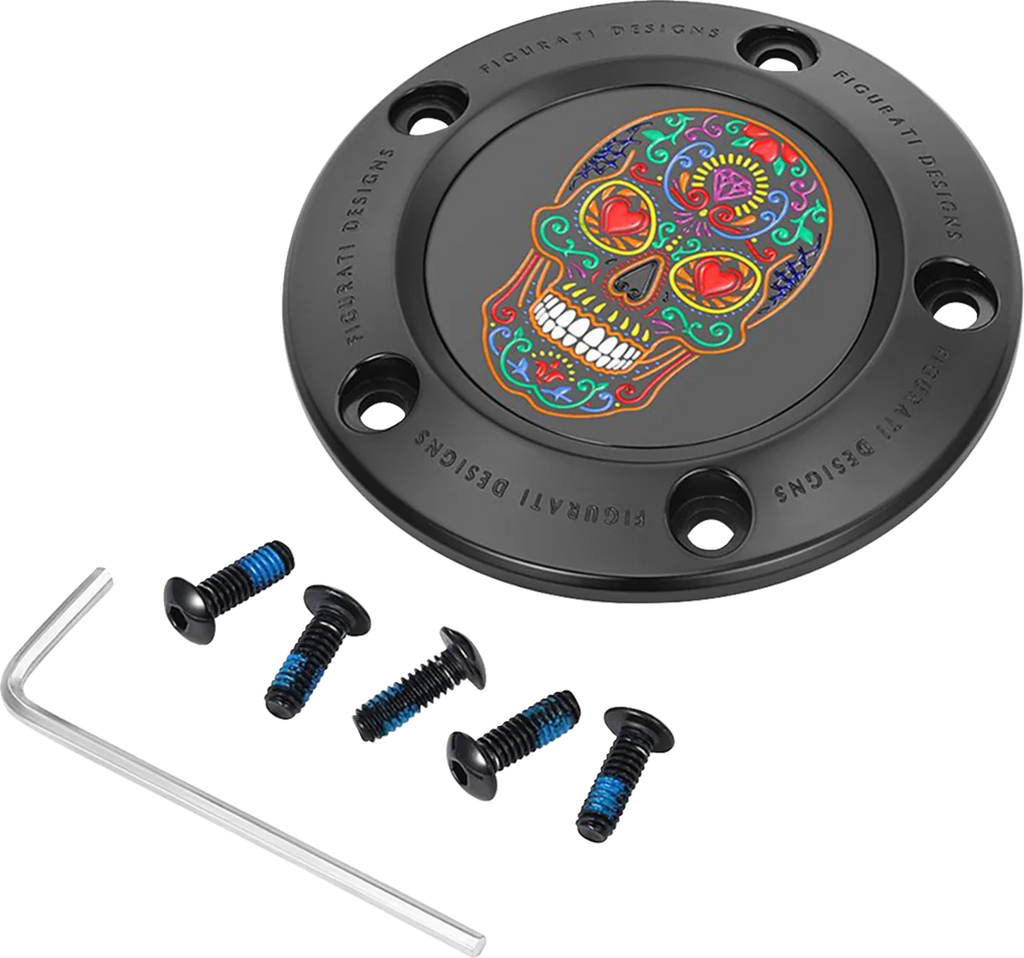 Figurati Designs Timing Cover - 5 Hole - Sugar Skull - Black - Main Product View
