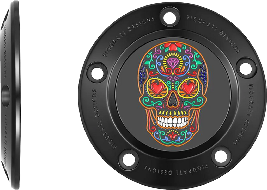 Figurati Designs Timing Cover - 5 Hole - Sugar Skull - Black - Side View