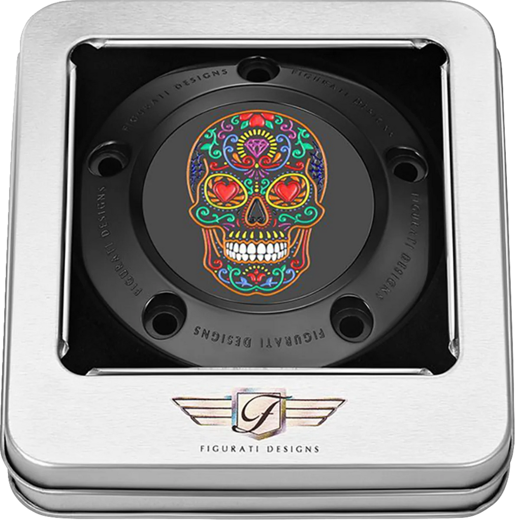 Figurati Designs Timing Cover - 5 Hole - Sugar Skull - Black - Back View