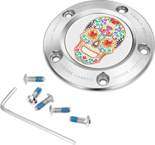 Load image into Gallery viewer, Figurati Designs Timing Cover - 5 Hole - Sugar Skull - Mirror Polished - Stainless Steel - Main Product View