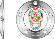 Load image into Gallery viewer, Figurati Designs Timing Cover - 5 Hole - Sugar Skull - Mirror Polished - Stainless Steel - Side View