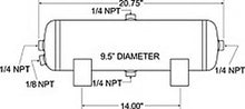 Load image into Gallery viewer, Firestone Air Tank 5 Gallon 9.5in. x 20.75in. (4) 1/4in. NPT Ports 150 PSI - Black (WR17609246) - Side View