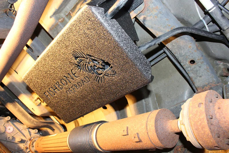 Fishbone Offroad 07-11 Jeep Wrangler JK Steel EVAP Canister Skid Plates - Black Textured Powdercoat - Side View
