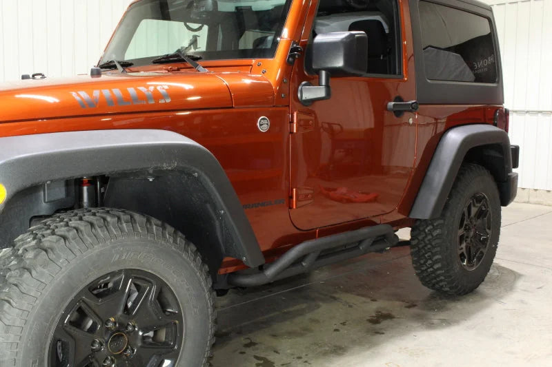 Fishbone Offroad 07-18 Jeep JK 2 Door Wrangler JK Steel Rock Sliders - Blk Textured Powdercoat - Side View