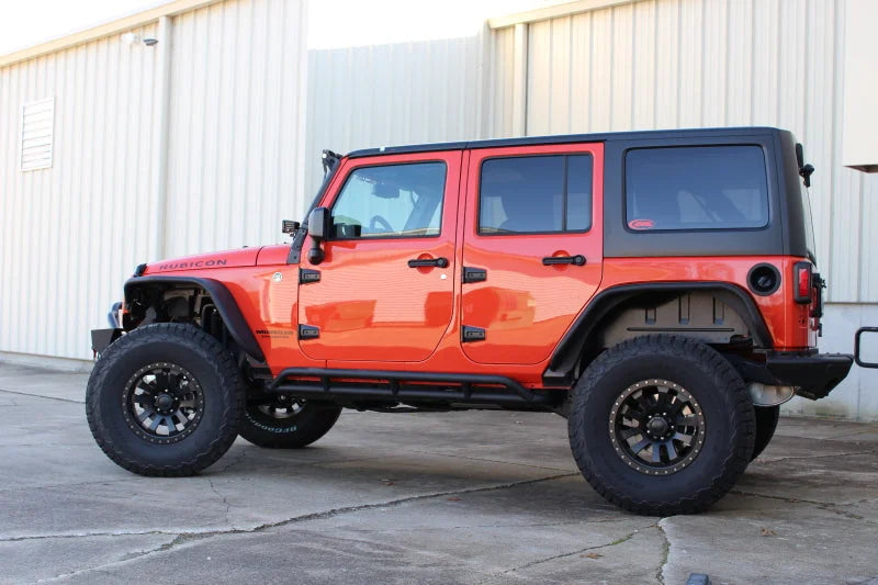Fishbone Offroad 07-18 Jeep JK 4 Door Wrangler JK Steel Rock Sliders - Blk Textured Powdercoat - Back View