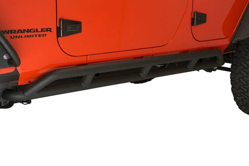 Fishbone Offroad 07-18 Jeep JK 4 Door Wrangler JK Steel Rock Sliders - Blk Textured Powdercoat - Installation View