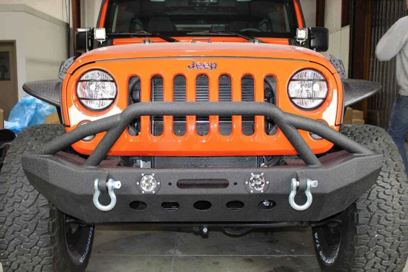 Fishbone Offroad 07-18 Jeep Wrangler Front Winch Bumper W/LEDs Full Width - Blk Texured Powdercoated - Back View