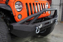 Load image into Gallery viewer, Fishbone Offroad 07-18 Jeep Wrangler Front Winch Bumper W/LEDs Full Width - Blk Texured Powdercoated - Installation View