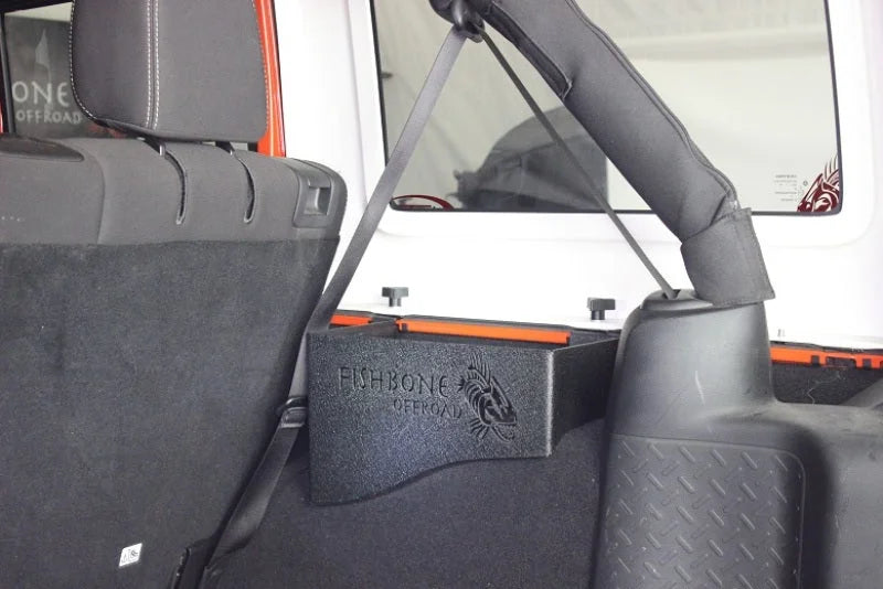 Fishbone Offroad 07-18 Jeep Wrangler JK 4 DR WheelWell Storage Bin - Black Textured Powdercoat Steel - Back View