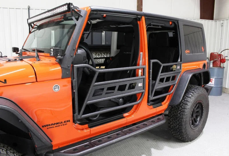 Fishbone Offroad 07-18 Jeep Wrangler JK 4 Door Front/Rear Tube Doors - Installation View