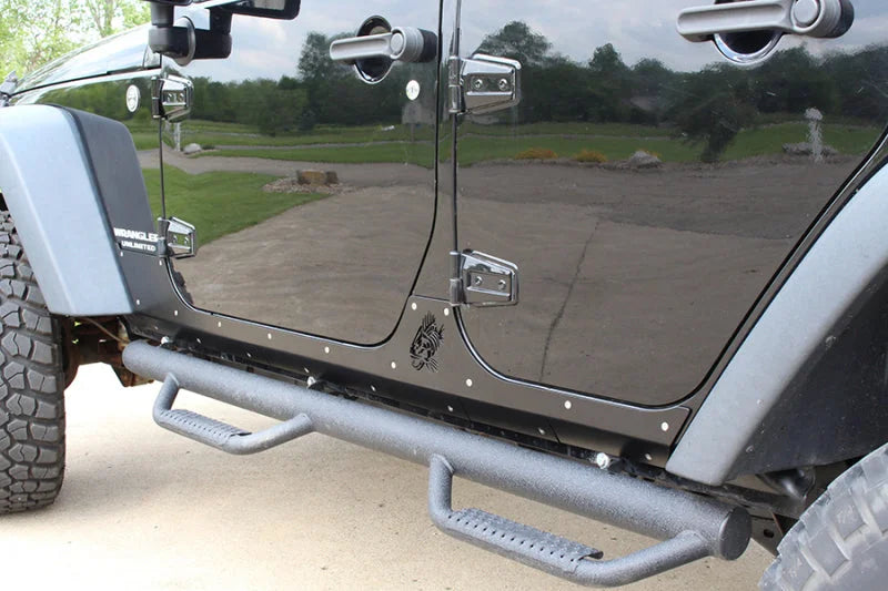 Fishbone Offroad 07-18 Jeep Wrangler JK 4 Door Rocker Guards Scale Armor - Back View