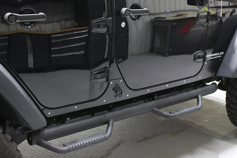 Fishbone Offroad 07-18 Jeep Wrangler JK 4 Door Rocker Guards Scale Armor - Installation View