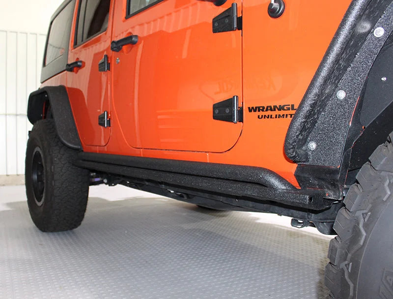 Fishbone Offroad 07-18 Jeep Wrangler JK 4 Door Rubicon Steel Rock Slider - Black Textured Powdercoat - Additional View 8