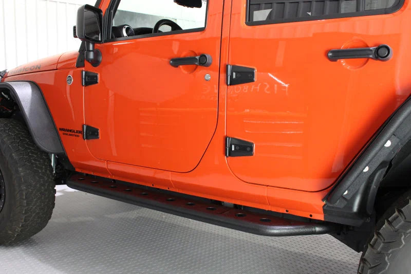 Fishbone Offroad 07-18 Jeep Wrangler JK 4 Door Steel Side Steps - Black Textured Powdercoat - Side View