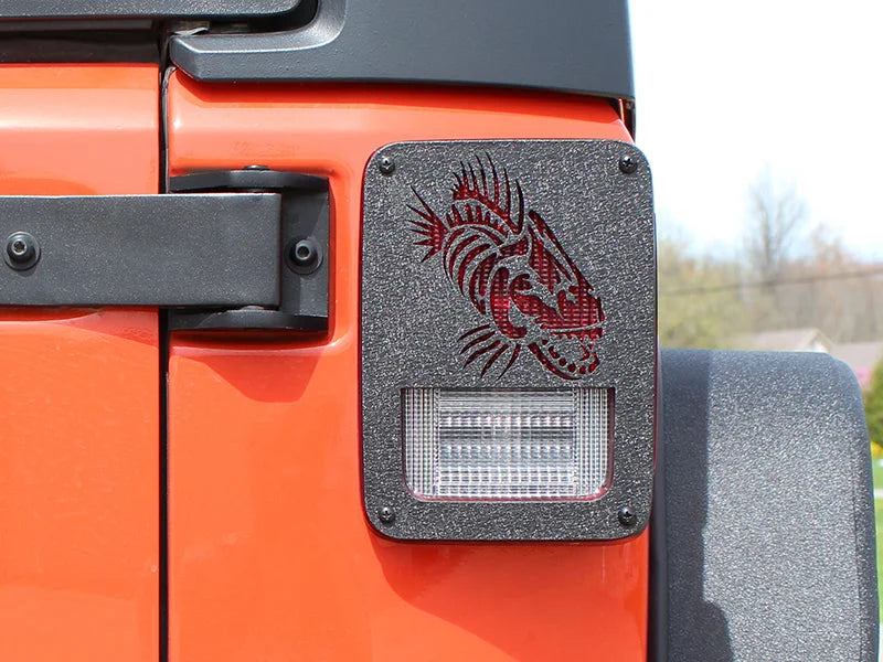 Fishbone Offroad 07-18 Jeep Wrangler JK - Black Textured Powdercoat Tail Light Covers - Back View