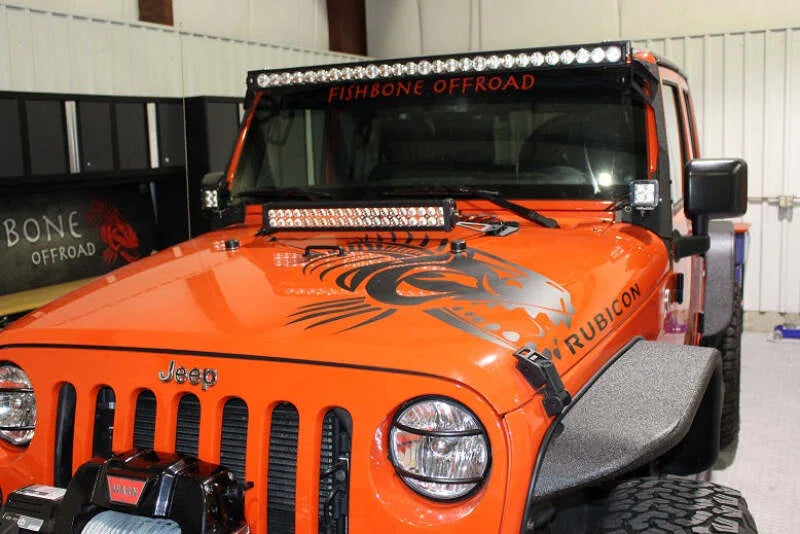 Fishbone Offroad 07-18 Jeep Wrangler JK Hood Light Mount Brackets - Installation View