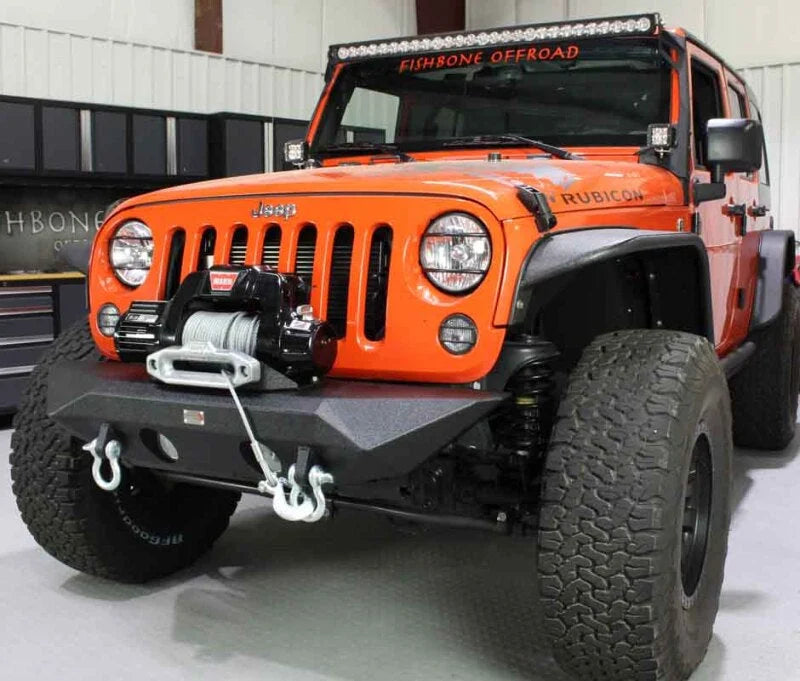 Fishbone Offroad 07-18 Jeep Wrangler JK Rubicon Unlimited Steel Front Bumper - Blk Txtrd Powdercoat - Side View