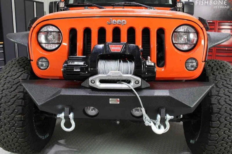Fishbone Offroad 07-18 Jeep Wrangler JK Rubicon Unlimited Steel Front Bumper - Blk Txtrd Powdercoat - Back View