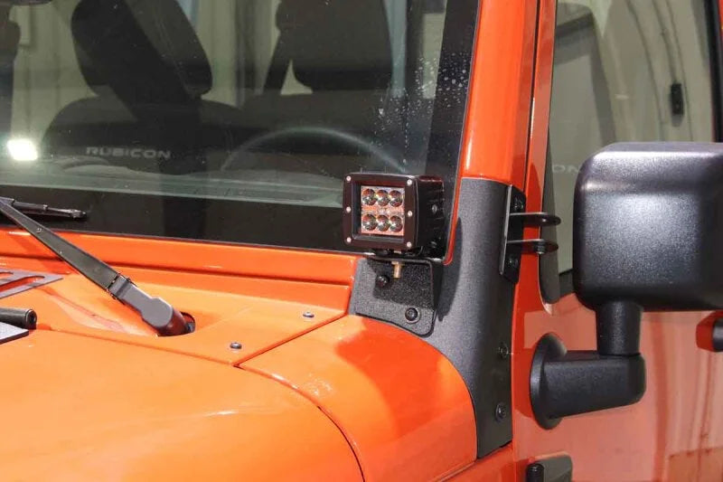Fishbone Offroad 07-18 Jeep Wrangler JK Windshield Light Bracket - Installation View
