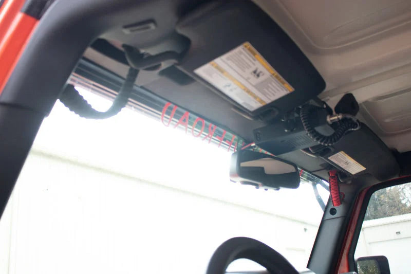 Fishbone Offroad 07-18 Wrangler JK A Pillar Sound Bar Black Paracord Grab Handles - Back View