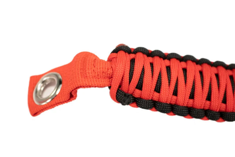 Fishbone Offroad 07-18 Wrangler JK A Pillar Sound Bar Red Paracord Grab Handles - Back View