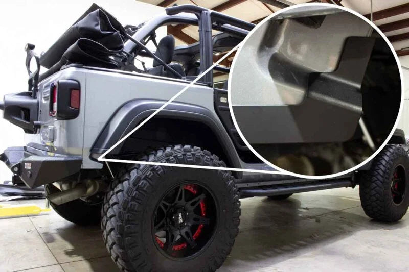 Fishbone Offroad 2018+ Jeep Wrangler JL 2/4 Door - Black Quarter Panel Chip Guards - Side View