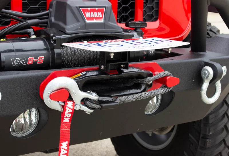 Fishbone Offroad 2018+ Jeep Wrangler JL - Black Aluminum Hawse Fairlead License Plate Mount - Back View