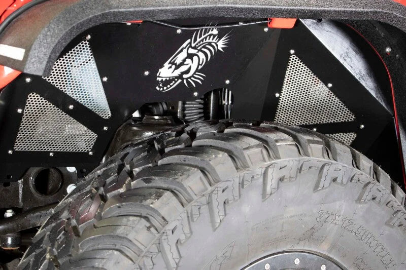 Fishbone Offroad 2018+ Jeep Wrangler JL Front Pair Aluminum - Black Powdercoat Inner Fenders - Back View