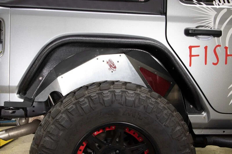 Fishbone Offroad 2018+ Jeep Wrangler JL Rear Pair Aluminum Raw Inner Fenders - Installation View