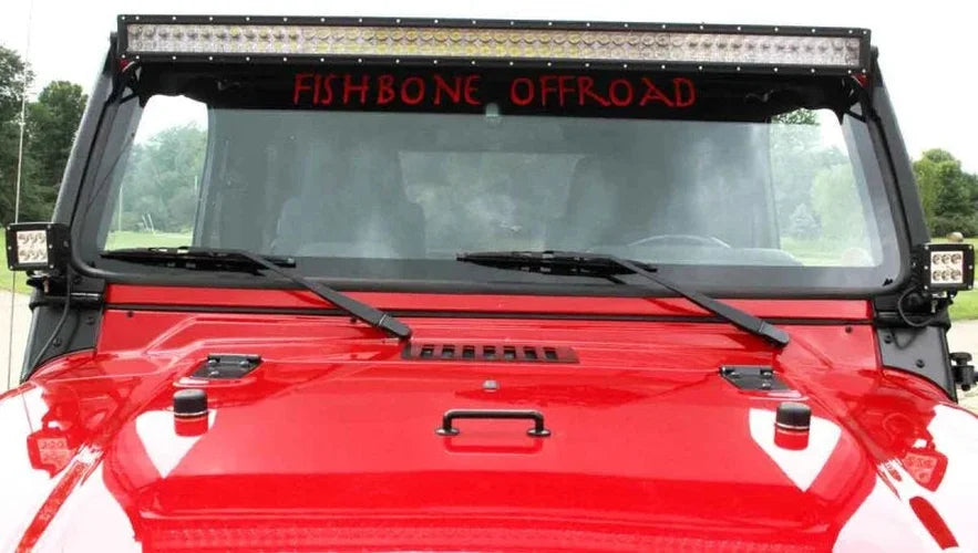 Fishbone Offroad 97-06 Jeep Wrangler TJ 52In Light Bar Bracket - Black Textured Powdercoat - Installation View