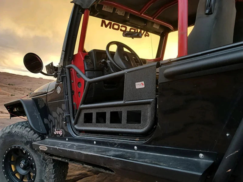 Fishbone Offroad 97-06 Jeep Wrangler TJ Front Tube Doors - Black Textured Powdercoat Steel - Back View